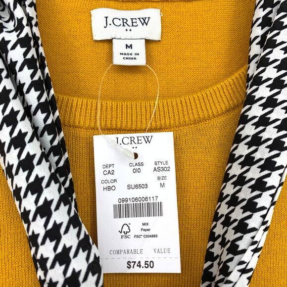 J.Crew Factory Crew Neck Sweater Womens Sz M Mustard  Houndstooth Tie Scarf NEW - Picture 5 of 7
